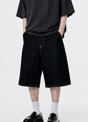 Широкі чоловічі джинсові шорти pull&bear skater fit shorts