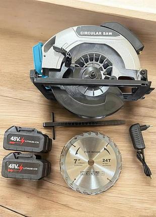 Акумуляторна циркулярна пила circular saw x-510 48v з 2 акб • бездротова ручна дискова пила для різання дерева, дощок і листових