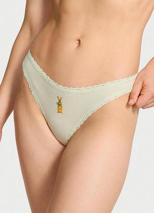 Жіночі трусики victoria's secret (196879992122) cotton lace-waist thong s салатні