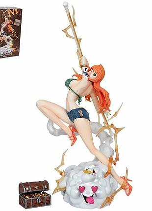 Колекційна аніме фігурка nami з one piece 30 см – статуетка намі на хмарі zeus з посохом clima-tact