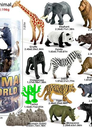 Набір ігрових фігурок «дикі тварини» animal world (16 елементів) — 12 тварин та аксесуари у тубусі