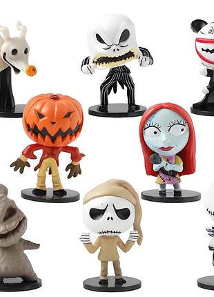 Набір колекційних міні фігурок кошмар перед різдвом (8 шт.) — the nightmare before christmas figure set (jack skellington, sally,