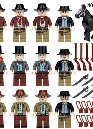 Набір мініфігурок «дикий захід: ковбої та шерифи» (figures sets m8138) — 12 фігурок, чорний кінь та арсенал зброї