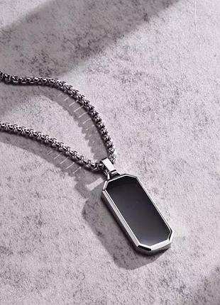 Прямокутний мінімалістичний чоловічий кулон підвіска з ланцюжком black enamel на шию з медичної сталі