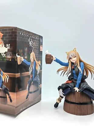 Коллекционная аниме фигурка holo spice and wolf (волчица и пряности) 14 см – холо мудрая волчица с кружкой, anime action figure,
