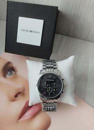 Мужские часы armani в коробке silver/black