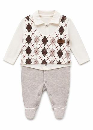 Нарядный человечек для мальчика jolly joy с имитацией жилетки и воротничком размер 3-6 месяцев 62-68 см