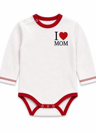 Детское боди с длинным рукавом i love mom белое с красной окантовкой размер 86 ​​(12-18 месяцев)
