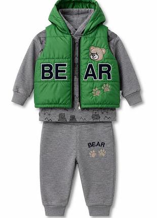 Детский костюм тройка для мальчика с зеленой жилеткой bear, 12 месяцев, 80 см