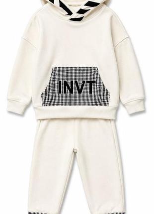 Детский спортивный костюм joy kids для мальчика молочный худи с капюшоном и штаны размер 12 месяцев рост 86