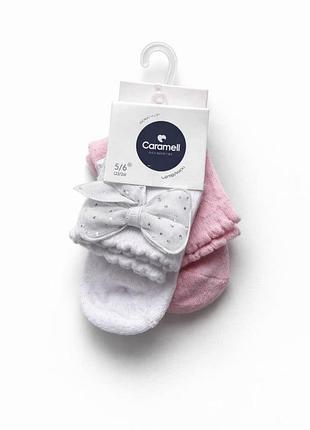 Носки для девочки caramell accessories с бантом в горошек, белые и розовые, р. 5/6 (23-26), 2 пары
