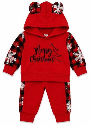 Детский новогодний костюм merry christmas красный худые с ушками и брюки размер 68 (3-6 месяцев)