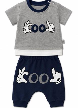 Детский летний костюм для мальчика футболка и шорты kool brave baby, серый с синим, размер 6-9 месяцев