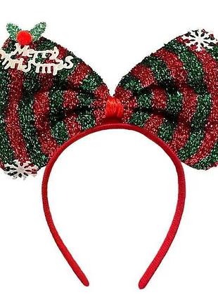 Новбантом огодний обруч merry christmas с большим блестящим бантом (красно-зеленый), праздничный для девочек и взрослых
