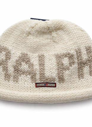«брендова в'язана шапка ralph lauren (polo sport) для хлопчика, молочна, вовняна» р 54-56