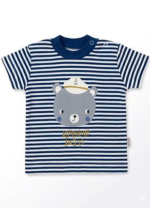 Детская футболка puan baby в полоску "мишка-моряк", сине-белая 62см,3-6 мес