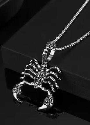 Кулон мужской с цепочкой, подвеска scorpion из медицинской стали под серебро с головой волка
