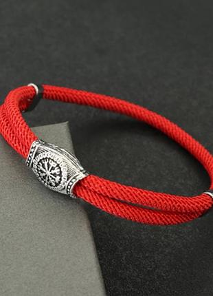 Стильний браслет для чоловіків із паракорду та сталі viking red червоний із рунами