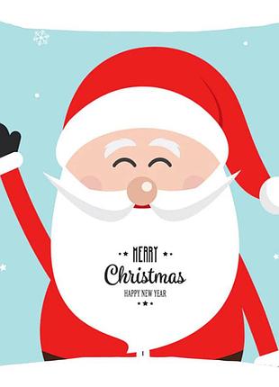 Новорічна декоративна наволочка на подушку 45х45 см санта-клаус merry christmas бірюзова