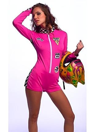 Карнавальний костюм гонщиці жіночий рожевий у спортивному стилі для вечірок та маскарадів