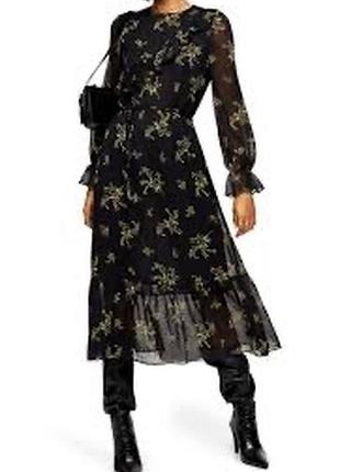 Сукня-міді topshop wild floral long sleeve chiffon midi dress