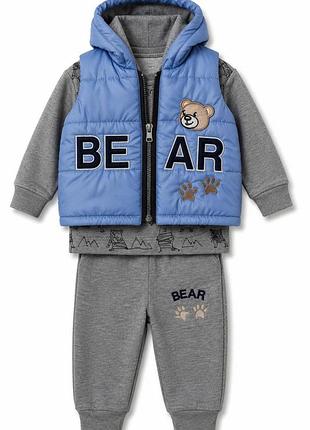 Дитячий костюм-трійка для хлопчика з синьою жилеткою bear, 6 місяців 68 см