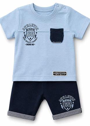 Детский летний костюм для мальчика футболка и шорты athletic brooklyn grand roi, голубой с черным, размер 6-9 месяцев