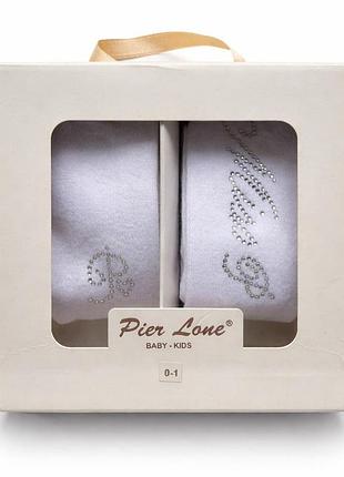 «подарочный набор для новорожденных pier lone: белые колготки и носки со стразами, р. 0-1 (0-6 мес)»