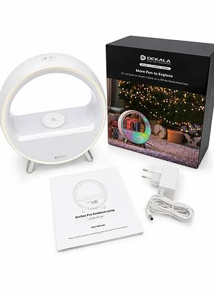 Настільна лампа-годинник dekala arches pro ambient lamp sac005-pro-sw з бездротовою зарядкою, білим шумом та rgb-підсвіткою біла