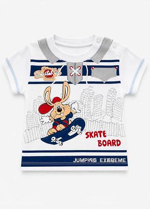 Детская футболка на кнопках skate kids board "заяц-скейтер", бело-синяя 74см