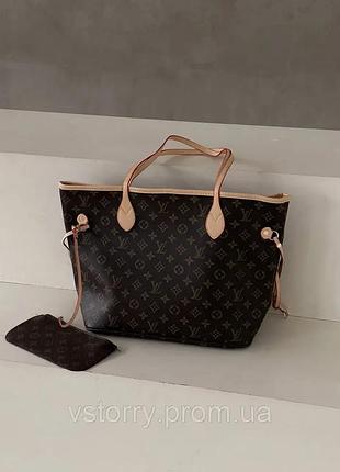Сумка жіноча louis vuitton neverfull коричневий класичний шопер луї віттон