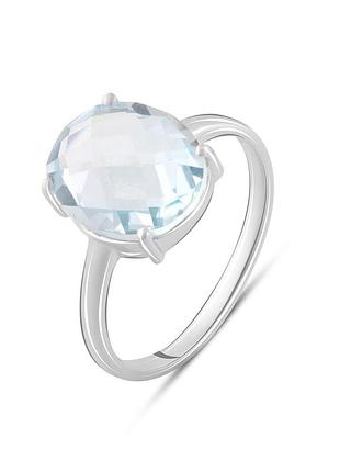 Кільце срібне родоване з натуральним топазом 5.358ct, проба 925, розмір 18.5, вага 2.66г