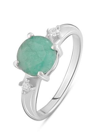 Кільце срібне родоване з натуральним смарагдом 1.79ct 925 проба, розмір 18