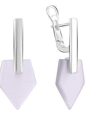 Серебряные серьги родированные 925 пробы с кошачьим глазом 12.5ct, английский замок