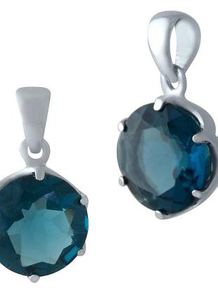 Серебряная подвеска родированная с топазом лондон блю 2.213ct, проба 925