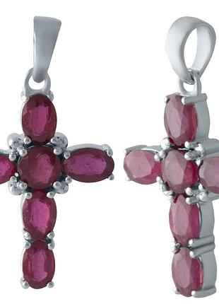 Хрестик срібний родований з натуральним рубіном 4.079ct, 925 проба, жіночий