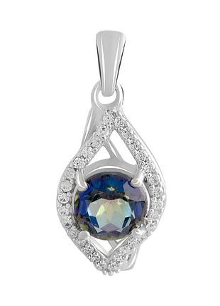 Серебряная родированная подвеска с мистик топазом 2.05ct, проба 925, хамелеон
