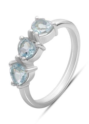 Серебряное кольцо 925 пробы с натуральным топазом 1.6ct, родированное, размер 17.5