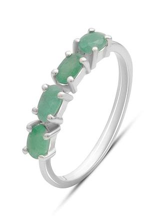 Срібне кільце з натуральним смарагдом 0.8ct, родоване, проба 925, розмір 17.5