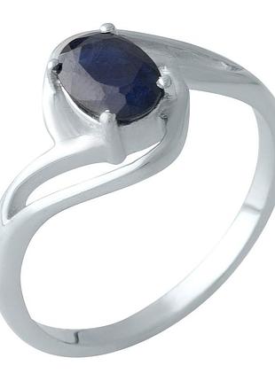 Кільце срібне родоване з натуральним сапфіром 1.055ct, проба 925, розмір 18, вага 2.09г
