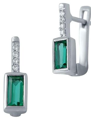 Срібні сережки високогокачества 2016199 з нано-смарагдом 0.795ct, родовані, проба 925, англійська застібка