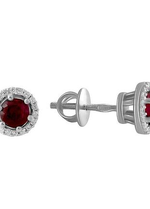 Срібні сережки-пусети з натуральним рубіном 1.733ct родовані, срібло 925 проби