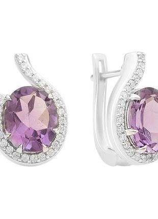 Срібні сережки з аметистом 5.312ct, 925 проба, родовані, англійський замок