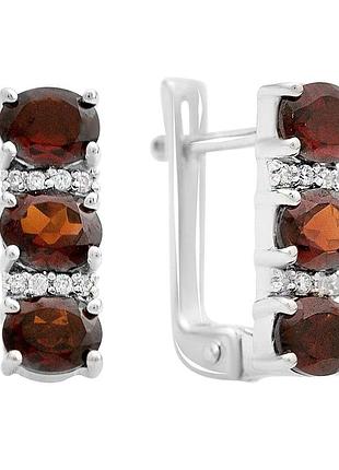Сережки срібні 925 проби з натуральним гранатом 2.751ct, родовані, англійський замок
