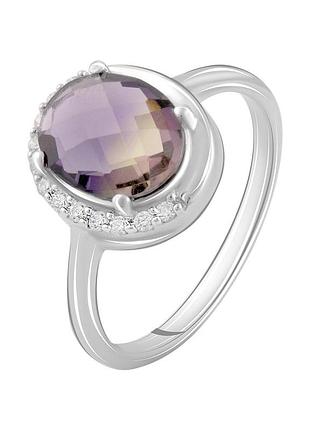 Срібне кільце жіноче з аметрином nano 925 проби родоване 2.215ct розмір 17.5 овал