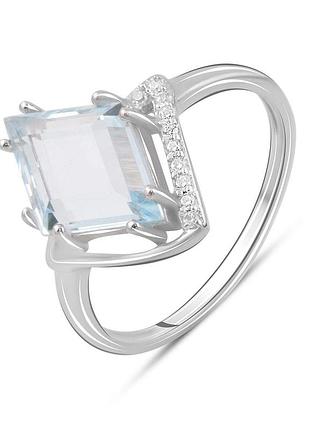 Срібне кільце з натуральним топазом 3.543ct, родоване, 925 проба, розмір 18.5, вага 3.05 г (2097228)