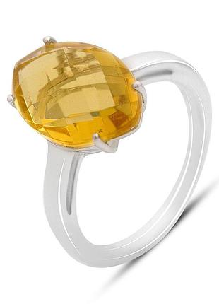 Срібне родоване кільце з цитрином nano 5.25ct, проба 925, розмір 17, жовтий