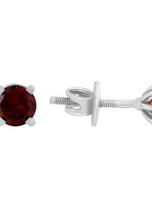 Срібні сережки-пусети 925 проби з натуральним гранатом 1.218ct, родовані, темно-червоний