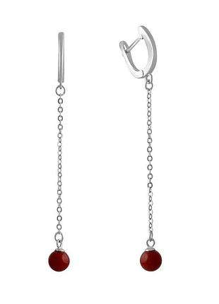 Серебряные серьги с кораллом, родированные, проба 925, английская застежка (2136156)