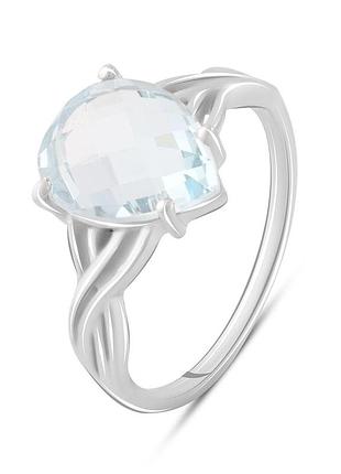 Кольцо серебряное родированное с натуральным голубым топазом 10.883ct, проба 925, размер 18.5